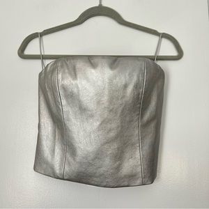Wayf Silver Metallic Strapless Top
